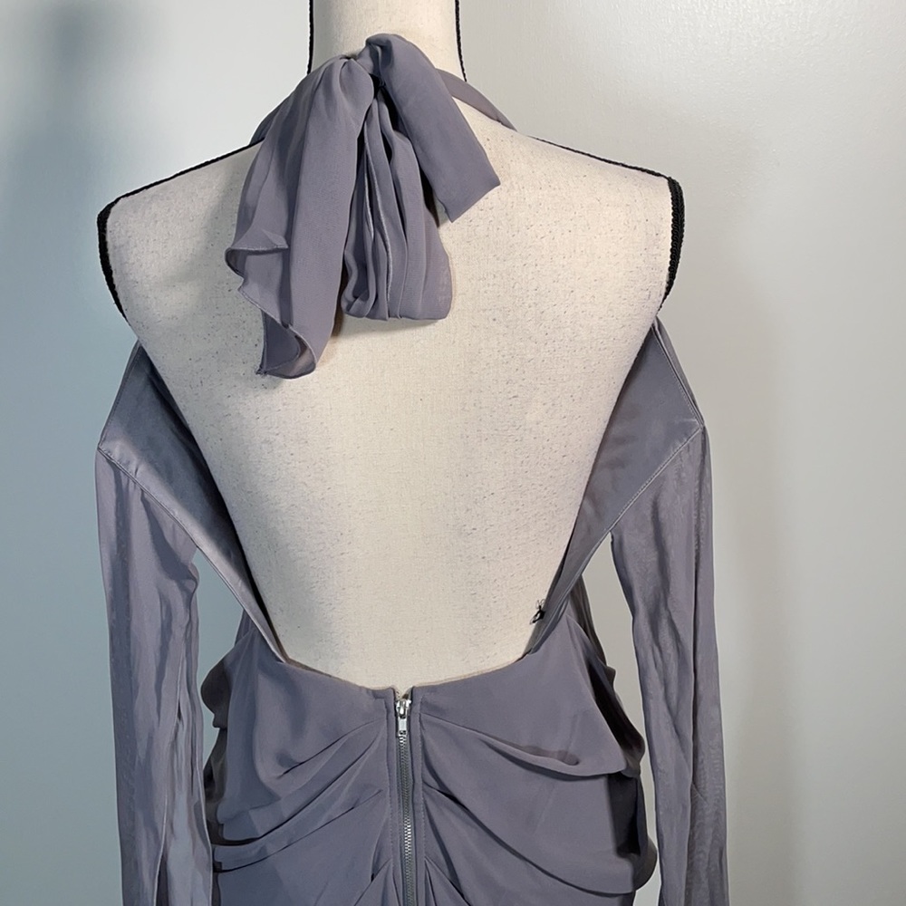 Walter Baker Grey Ruched Tie Back Sleeveless Halter Mini Dress M - Picture 14 of 16